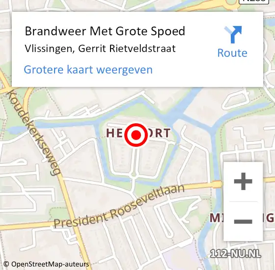 Locatie op kaart van de 112 melding: Brandweer Met Grote Spoed Naar Vlissingen, Gerrit Rietveldstraat op 4 oktober 2020 21:49