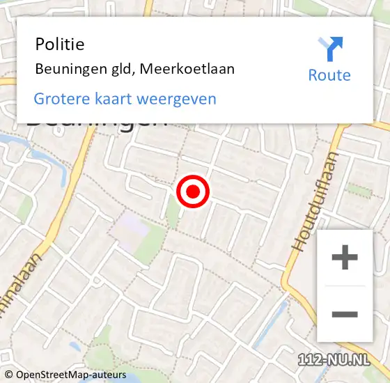 Locatie op kaart van de 112 melding: Politie Beuningen gld, Meerkoetlaan op 4 oktober 2020 22:28