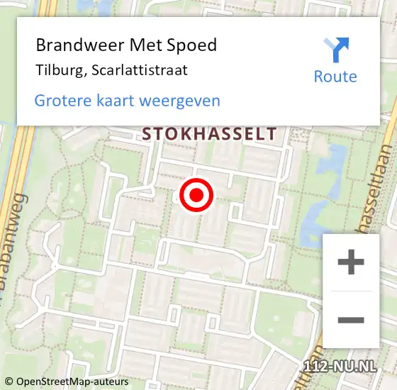 Locatie op kaart van de 112 melding: Brandweer Met Spoed Naar Tilburg, Scarlattistraat op 5 oktober 2020 03:59