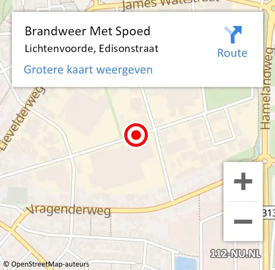Locatie op kaart van de 112 melding: Brandweer Met Spoed Naar Lichtenvoorde, Edisonstraat op 5 oktober 2020 10:53
