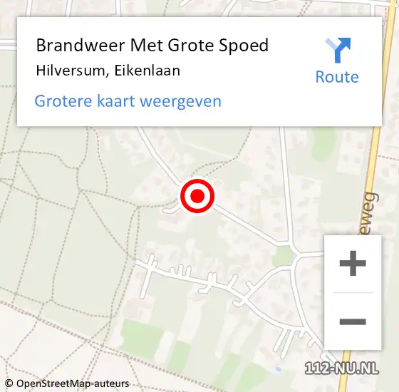 Locatie op kaart van de 112 melding: Brandweer Met Grote Spoed Naar Hilversum, Eikenlaan op 5 oktober 2020 11:38