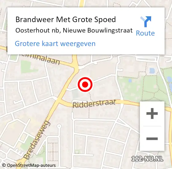 Locatie op kaart van de 112 melding: Brandweer Met Grote Spoed Naar Oosterhout nb, Nieuwe Bouwlingstraat op 5 oktober 2020 11:50