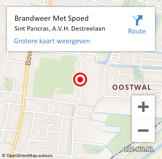 Locatie op kaart van de 112 melding: Brandweer Met Spoed Naar Sint Pancras, A.V.H. Destreelaan op 5 oktober 2020 19:46