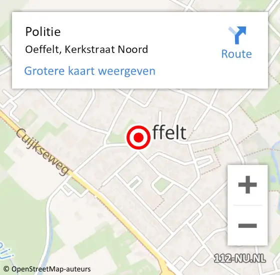 Locatie op kaart van de 112 melding: Politie Oeffelt, Kerkstraat Noord op 5 oktober 2020 20:00