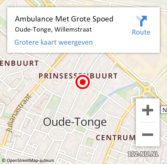 Locatie op kaart van de 112 melding: Ambulance Met Grote Spoed Naar Oude-Tonge, Willemstraat op 5 oktober 2020 20:57