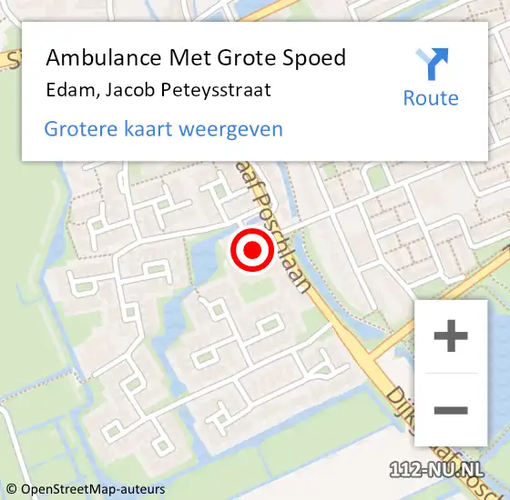 Locatie op kaart van de 112 melding: Ambulance Met Grote Spoed Naar Edam, Jacob Peteysstraat op 5 oktober 2020 21:05