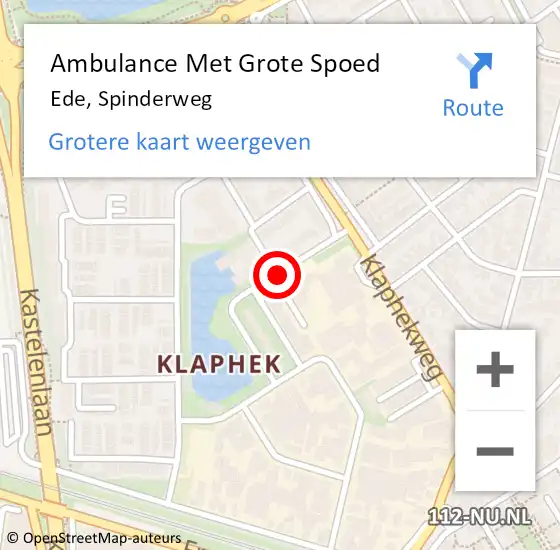 Locatie op kaart van de 112 melding: Ambulance Met Grote Spoed Naar Ede, Spinderweg op 6 oktober 2020 02:55