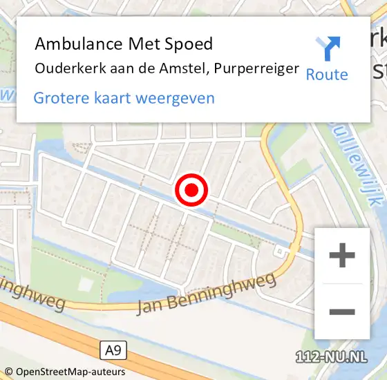 Locatie op kaart van de 112 melding: Ambulance Met Spoed Naar Ouderkerk aan de Amstel, Purperreiger op 6 oktober 2020 04:58