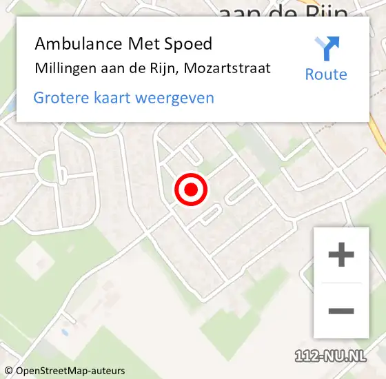 Locatie op kaart van de 112 melding: Ambulance Met Spoed Naar Millingen aan de Rijn, Mozartstraat op 6 oktober 2020 07:06