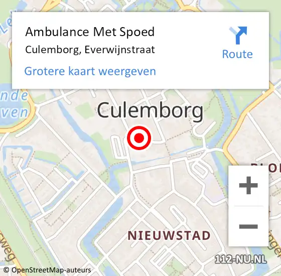 Locatie op kaart van de 112 melding: Ambulance Met Spoed Naar Culemborg, Everwijnstraat op 6 oktober 2020 08:59