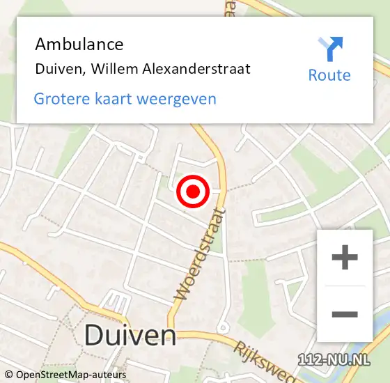 Locatie op kaart van de 112 melding: Ambulance Duiven, Willem Alexanderstraat op 6 oktober 2020 10:05