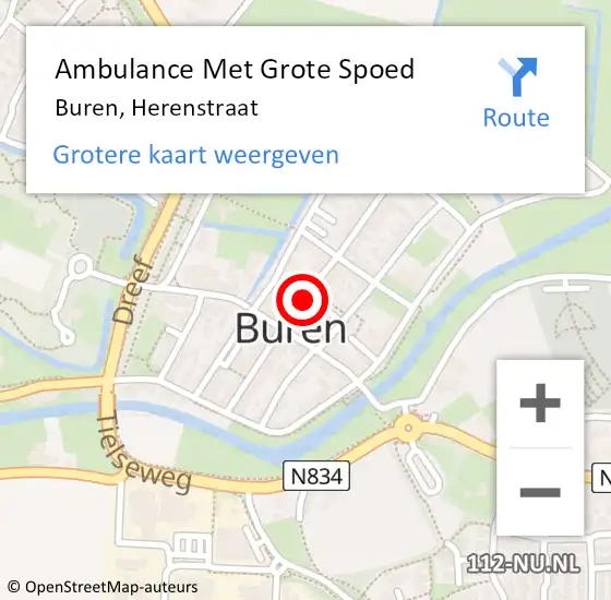 Locatie op kaart van de 112 melding: Ambulance Met Grote Spoed Naar Buren, Herenstraat op 6 oktober 2020 11:34