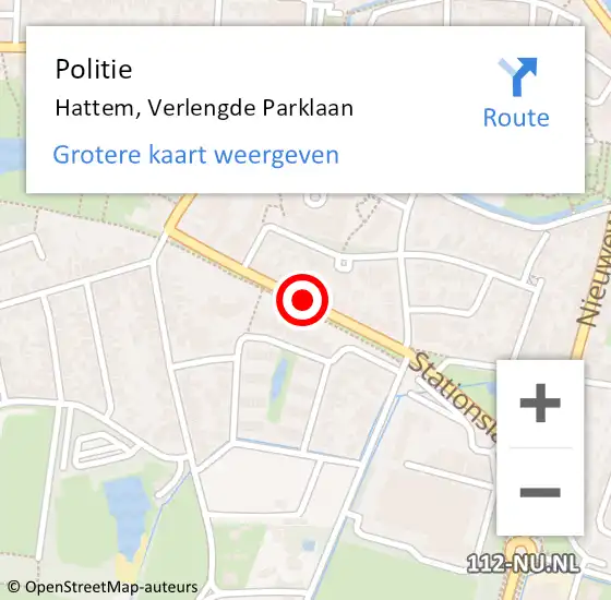 Locatie op kaart van de 112 melding: Politie Hattem, Verlengde Parklaan op 6 oktober 2020 12:39