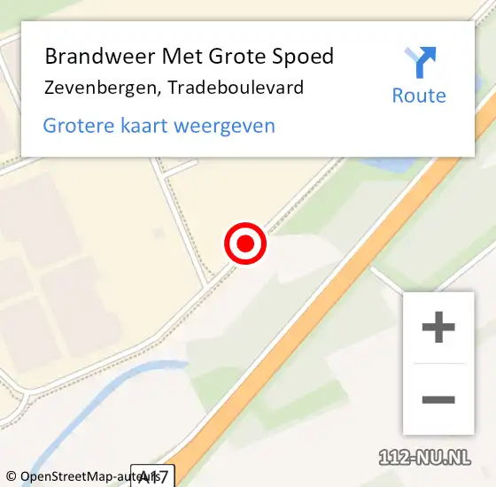 Locatie op kaart van de 112 melding: Brandweer Met Grote Spoed Naar Zevenbergen, Tradeboulevard op 6 oktober 2020 15:03