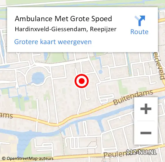 Locatie op kaart van de 112 melding: Ambulance Met Grote Spoed Naar Hardinxveld-Giessendam, Reepijzer op 6 oktober 2020 15:54