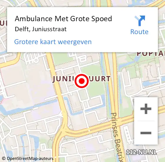 Locatie op kaart van de 112 melding: Ambulance Met Grote Spoed Naar Delft, Juniusstraat op 6 oktober 2020 17:21