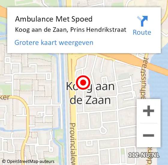 Locatie op kaart van de 112 melding: Ambulance Met Spoed Naar Koog aan de Zaan, Prins Hendrikstraat op 6 oktober 2020 17:24