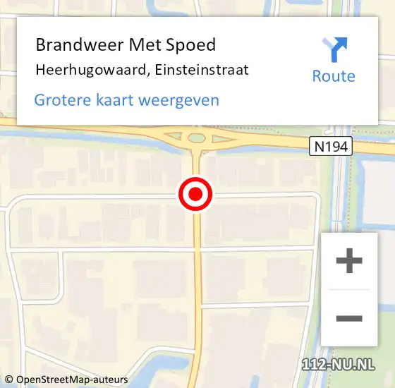 Locatie op kaart van de 112 melding: Brandweer Met Spoed Naar Heerhugowaard, Einsteinstraat op 6 oktober 2020 18:19