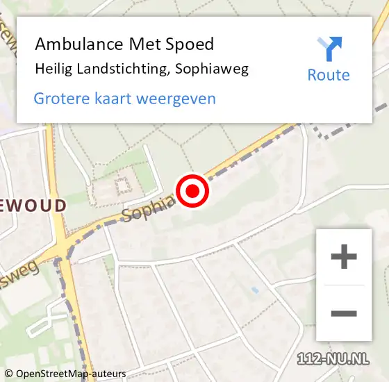 Locatie op kaart van de 112 melding: Ambulance Met Spoed Naar Heilig Landstichting, Sophiaweg op 6 oktober 2020 18:45