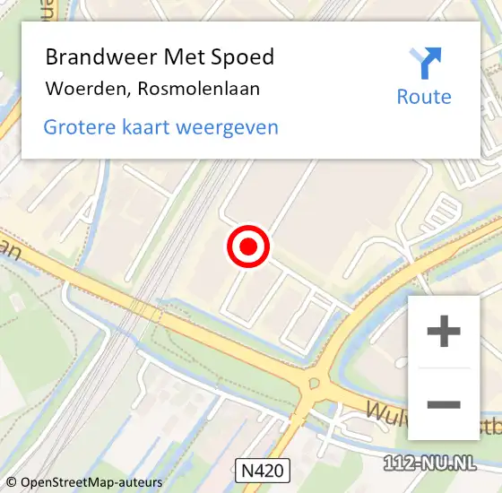 Locatie op kaart van de 112 melding: Brandweer Met Spoed Naar Woerden, Rosmolenlaan op 6 oktober 2020 20:03