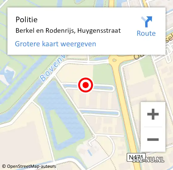 Locatie op kaart van de 112 melding: Politie Berkel en Rodenrijs, Huygensstraat op 6 oktober 2020 21:11