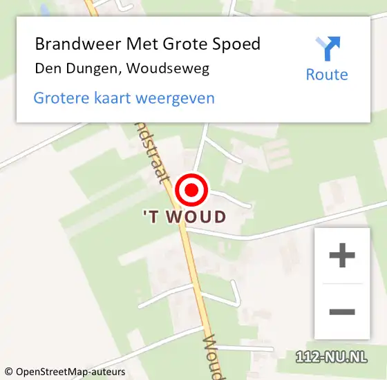 Locatie op kaart van de 112 melding: Brandweer Met Grote Spoed Naar Den Dungen, Woudseweg op 7 oktober 2020 06:03