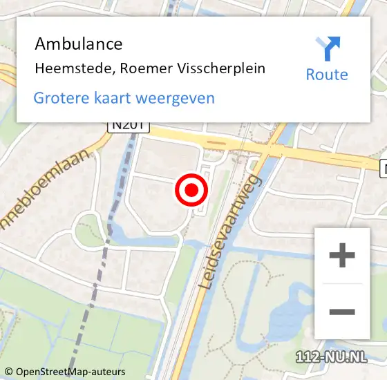 Locatie op kaart van de 112 melding: Ambulance Heemstede, Roemer Visscherplein op 7 oktober 2020 06:56