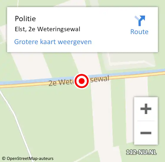 Locatie op kaart van de 112 melding: Politie Elst, 2e Weteringsewal op 7 oktober 2020 08:16