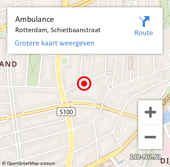Locatie op kaart van de 112 melding: Ambulance Rotterdam, Schietbaanstraat op 7 oktober 2020 09:33