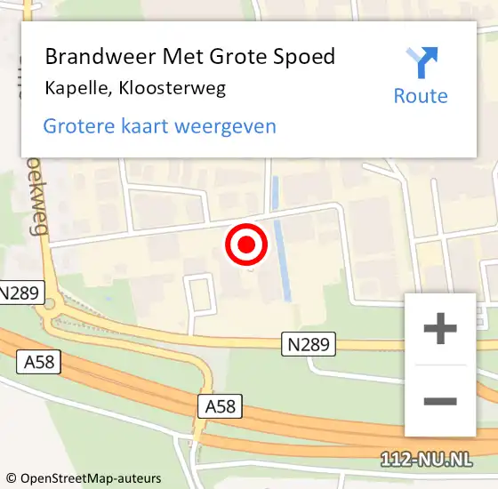 Locatie op kaart van de 112 melding: Brandweer Met Grote Spoed Naar Kapelle, Kloosterweg op 7 oktober 2020 09:59