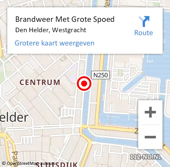 Locatie op kaart van de 112 melding: Brandweer Met Grote Spoed Naar Den Helder, Westgracht op 7 oktober 2020 14:28