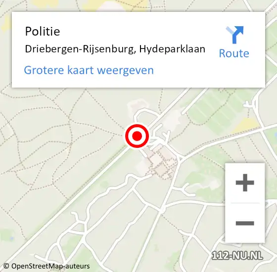 Locatie op kaart van de 112 melding: Politie Driebergen-Rijsenburg, Hydeparklaan op 7 oktober 2020 16:42