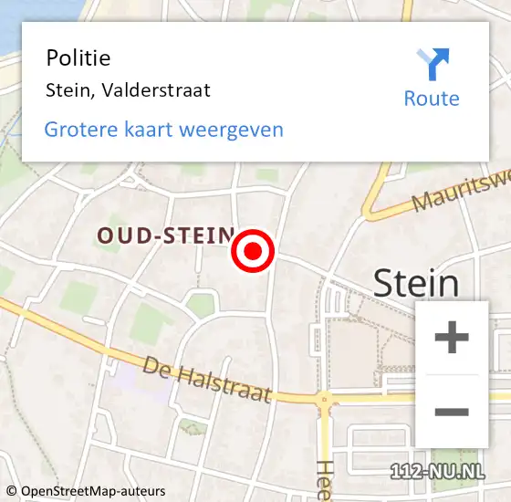 Locatie op kaart van de 112 melding: Politie Stein, Valderstraat op 7 oktober 2020 17:02