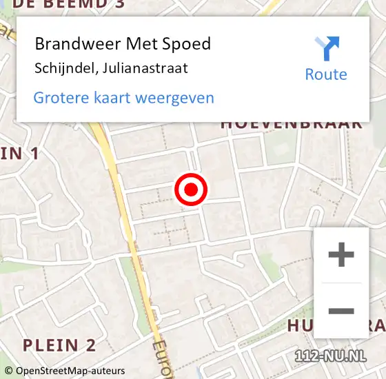 Locatie op kaart van de 112 melding: Brandweer Met Spoed Naar Schijndel, Julianastraat op 7 oktober 2020 17:23