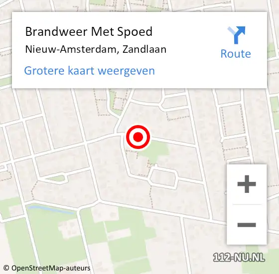 Locatie op kaart van de 112 melding: Brandweer Met Spoed Naar Nieuw-Amsterdam, Zandlaan op 7 oktober 2020 17:45