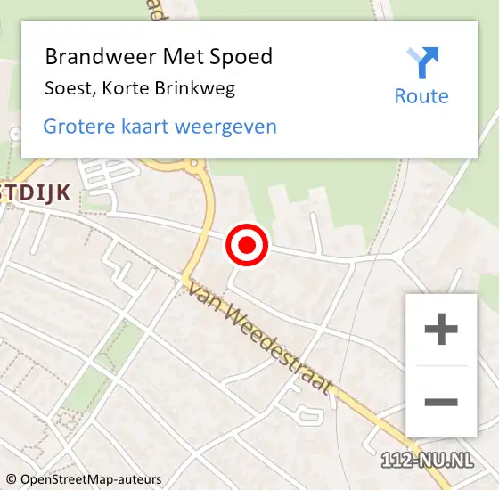 Locatie op kaart van de 112 melding: Brandweer Met Spoed Naar Soest, Korte Brinkweg op 7 oktober 2020 18:19