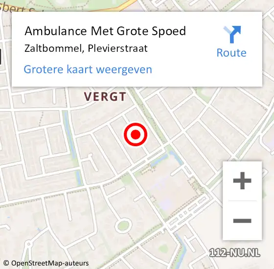 Locatie op kaart van de 112 melding: Ambulance Met Grote Spoed Naar Zaltbommel, Plevierstraat op 7 oktober 2020 19:42