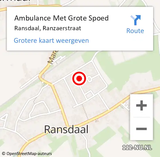 Locatie op kaart van de 112 melding: Ambulance Met Grote Spoed Naar Ransdaal, Ranzaerstraat op 21 mei 2014 09:10