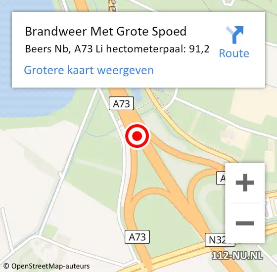 Locatie op kaart van de 112 melding: Brandweer Met Grote Spoed Naar Beers Nb, A73 Li hectometerpaal: 91,2 op 7 oktober 2020 22:47