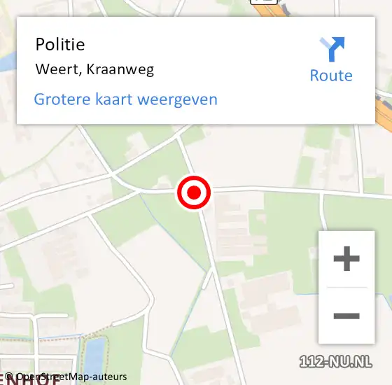 Locatie op kaart van de 112 melding: Politie Weert, Kraanweg op 8 oktober 2020 01:00