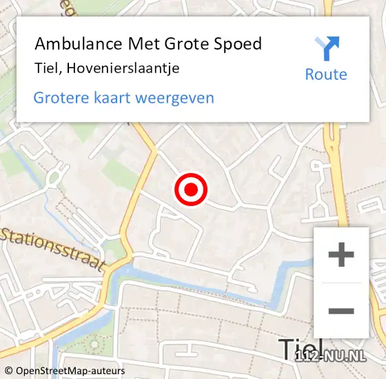 Locatie op kaart van de 112 melding: Ambulance Met Grote Spoed Naar Tiel, Hovenierslaantje op 8 oktober 2020 02:56