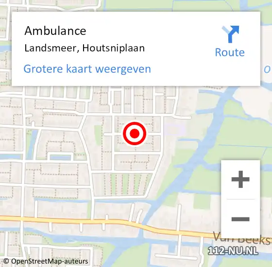 Locatie op kaart van de 112 melding: Ambulance Landsmeer, Houtsniplaan op 8 oktober 2020 11:29