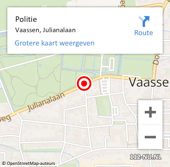 Locatie op kaart van de 112 melding: Politie Vaassen, Julianalaan op 8 oktober 2020 11:43