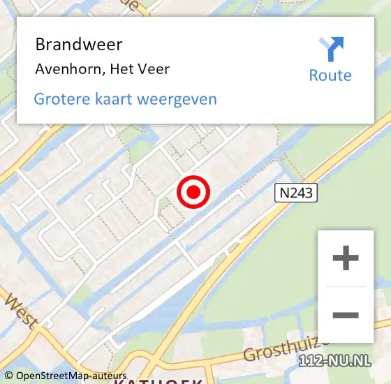 Locatie op kaart van de 112 melding: Brandweer Avenhorn, Het Veer op 8 oktober 2020 12:34