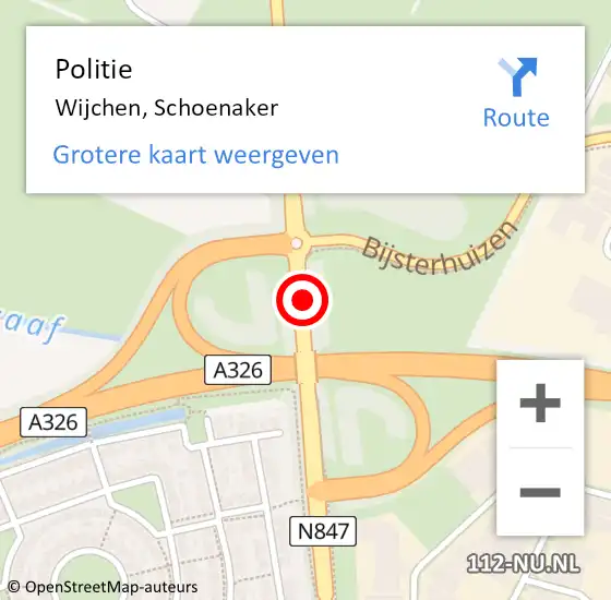 Locatie op kaart van de 112 melding: Politie Wijchen, Schoenaker op 8 oktober 2020 13:20