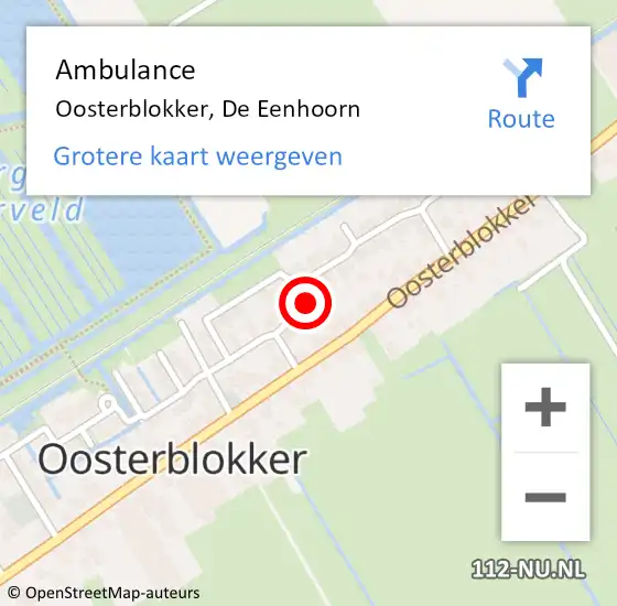 Locatie op kaart van de 112 melding: Ambulance Oosterblokker, De Eenhoorn op 8 oktober 2020 14:08