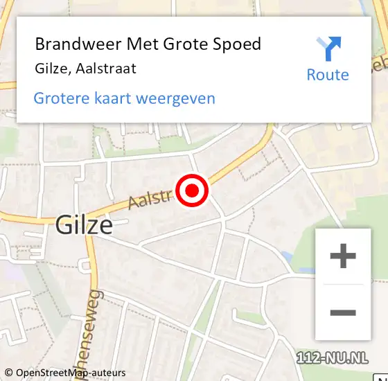 Locatie op kaart van de 112 melding: Brandweer Met Grote Spoed Naar Gilze, Aalstraat op 8 oktober 2020 14:16