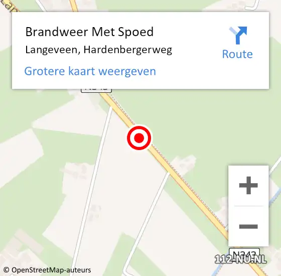 Locatie op kaart van de 112 melding: Brandweer Met Spoed Naar Langeveen, Hardenbergerweg op 8 oktober 2020 14:47