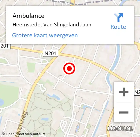 Locatie op kaart van de 112 melding: Ambulance Heemstede, Van Slingelandtlaan op 8 oktober 2020 15:03