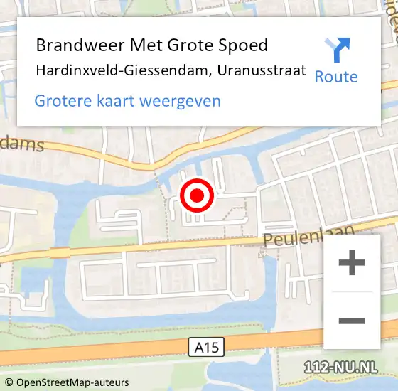 Locatie op kaart van de 112 melding: Brandweer Met Grote Spoed Naar Hardinxveld-Giessendam, Uranusstraat op 8 oktober 2020 17:52